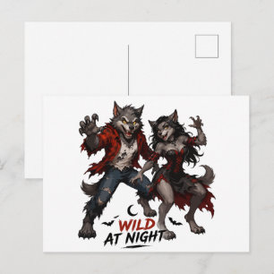 Wild at Night Werewolf Couple Postcard
