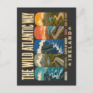 Wild Atlantic Way Ireland Landmarks Illustration Postcard