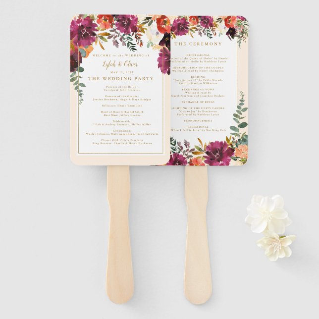 Wild Autumn Bouquet | Personalised Wedding  Hand F Fan (Front and Back)