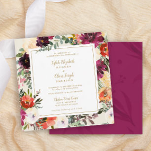 Wild Autumn Bouquet   Square Wedding Invitation