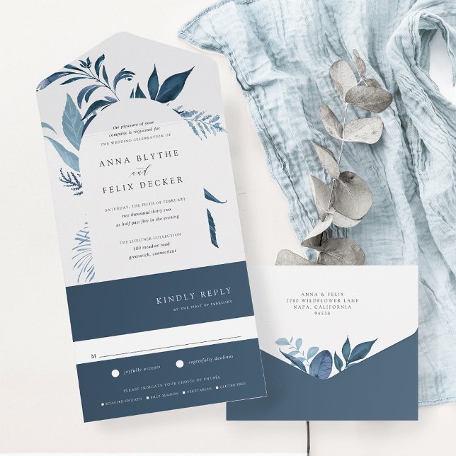 Wild Azure Blue Botanical Arch Wedding All In One Invitation (Creator Uploaded)