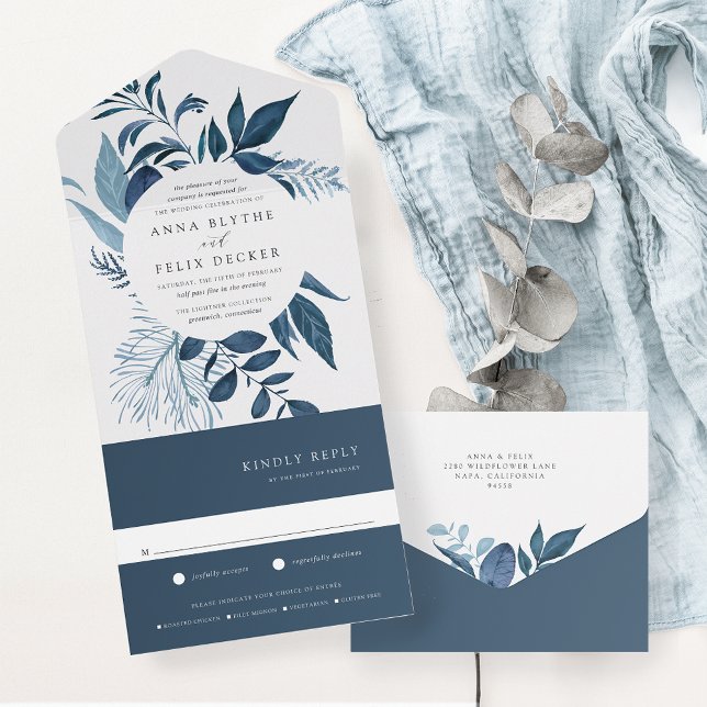 Wild Azure Blue Botanical Frame Wedding All In One Invitation (Creator Uploaded)