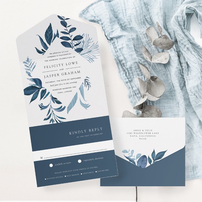 Wild Azure Blue Botanical Frame Wedding All In One Invitation (Creator Uploaded)