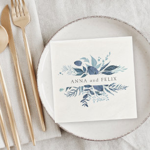 Wild Azure Botanical Personalised Wedding Napkin