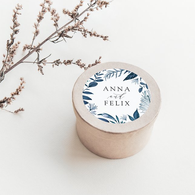 Wild Azure | Botanical Wedding Classic Round Sticker (Creator Uploaded)
