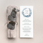 Wild Azure Wedding Menu Card<br><div class="desc">Our winter chic wedding menu features your starter courses, entrees and desserts in elegant lettering, with your names and wedding date encircled by a wintry blue watercolor botanical wreath. Coordinates with our Wild Azure wedding collection. Use the template fields to add your menu information, and then click "Customise" to reposition...</div>
