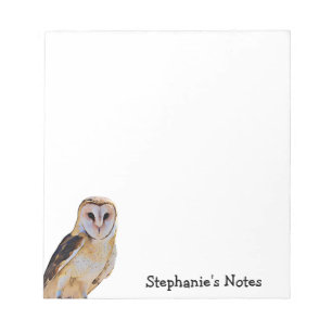Wild Barn Owl Bird Artwork Name Personalised White Notepad