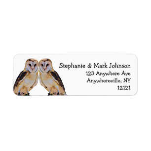 Wild Barn Owl Bird Artwork Name Personalised White Return Address Label