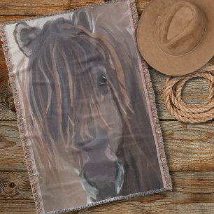 Wild Bay Brown Horse Funny Messy Hair Throw Blanket