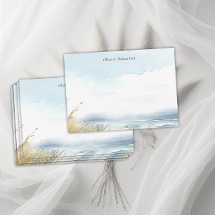 Wild Beach Fence Ocean Grass Stripe Wedding Couple Card