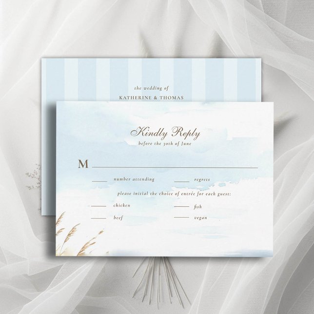 Wild Beach Fence Ocean Stripes Wedding Meal RSVP (wild beach wedding rsvp card dreamy watercolor ocean fence grass nature formal modern classic)