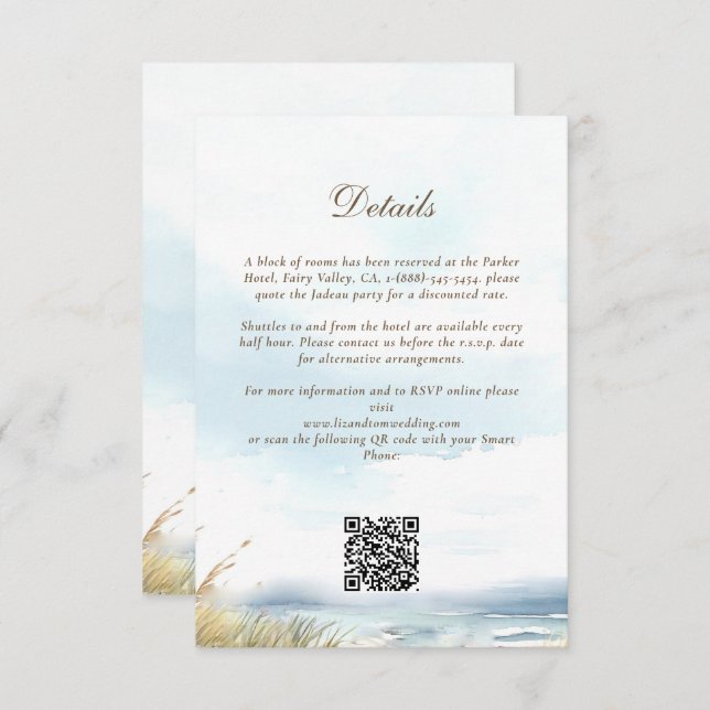 Wild Beach Ocean Wedding Details Enclosure Card (Front/Back)
