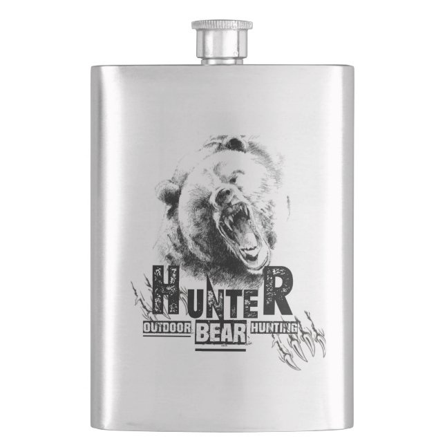 Wild bear hunting, outdoor adventure  flask (Front)