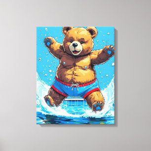 Wild Bear Summer Vintage Pool Canvas Print