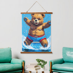 Wild Bear Summer Vintage Pool Hanging Tapestry