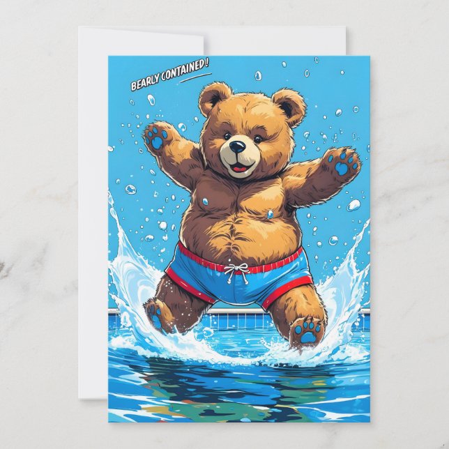 Wild Bear Summer Vintage Pool  Holiday Card (Front)