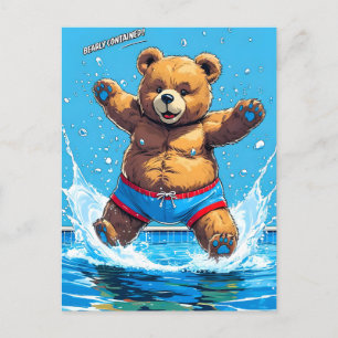 Wild Bear Summer Vintage Pool Holiday Postcard