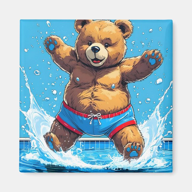 Wild Bear Summer Vintage Pool  Magnet (Front)