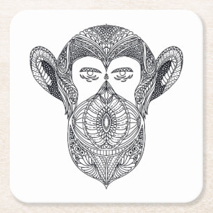 Wild Beast Of The Forest Doodle Square Paper Coaster