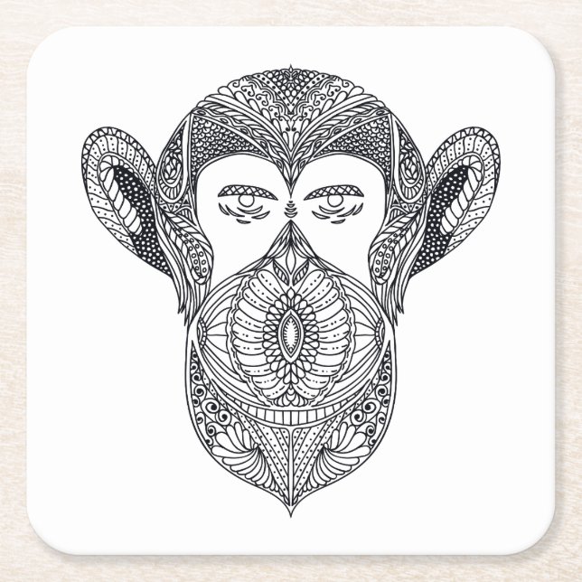 Wild Beast Of The Forest Doodle Square Paper Coaster (Front)