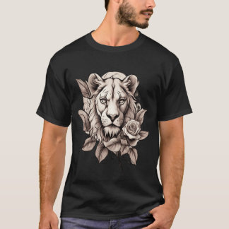 Wild Beauty: Lioness Rose Tattoo Design T-Shirt