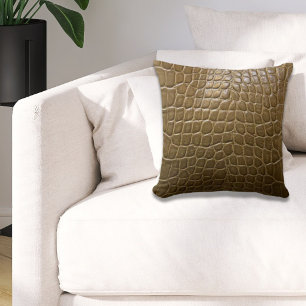 wild beige brown alligator crocodile  leather cushion