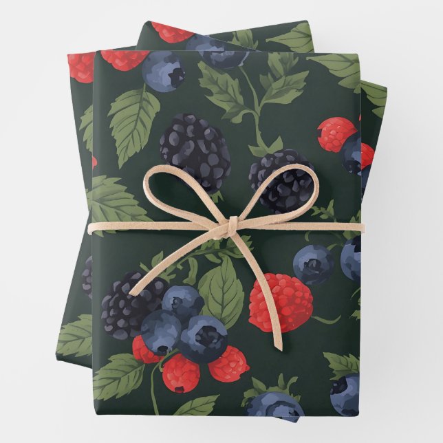 Wild Berries Pattern Wrapping Paper | Blackberry,  (In situ)