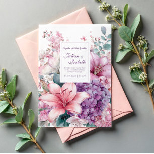 Wild Berry Bloom Pink and Purple Floral Wedding Invitation