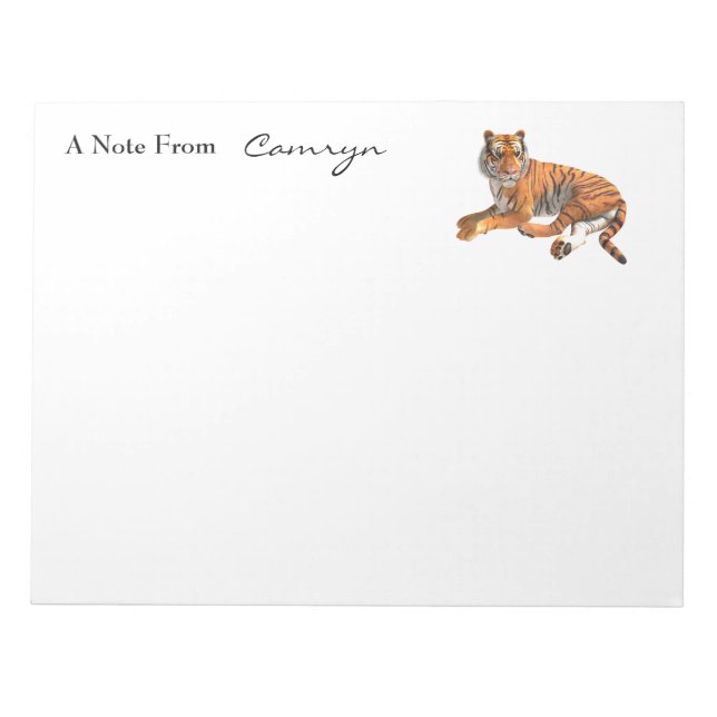 Wild Big Cat Tiger Over Black Personalised Name Notepad (Front)