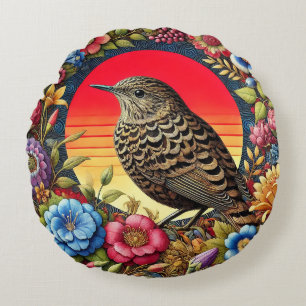 🌿 Wild Bird Floral Bloom Art Gift For Home Decor Round Cushion