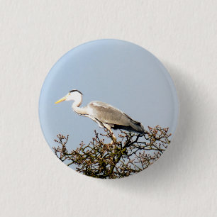 WILD BIRD HERON    3 CM ROUND BADGE