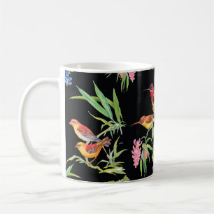 Wild Birds Flowers: Black Vintage Coffee Mug