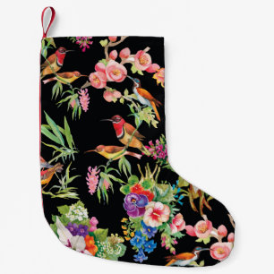 Wild Birds Flowers: Black Vintage Small Christmas Stocking