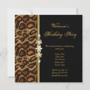 Wild Birthday Party Gold Black Animal Print Invitation