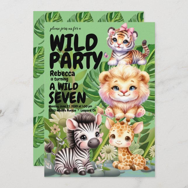 Wild Birthday Party Safari Jungle Invitation (Front/Back)