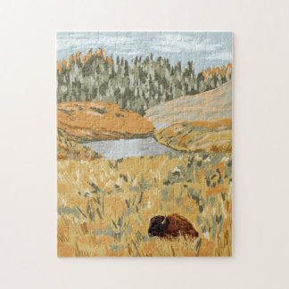 Wild Bison Meadow Nature Jigsaw Puzzle