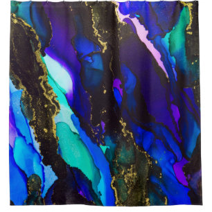 Wild Black and Purple Alcohol Ink Painting Shower Curtain