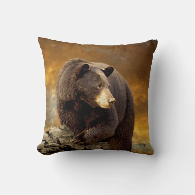 Wild Black Bear Pillow by Lois Bryan (Front)