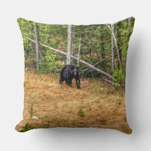 Wild Black Bear & Yukon Forest Photo Art Cushion