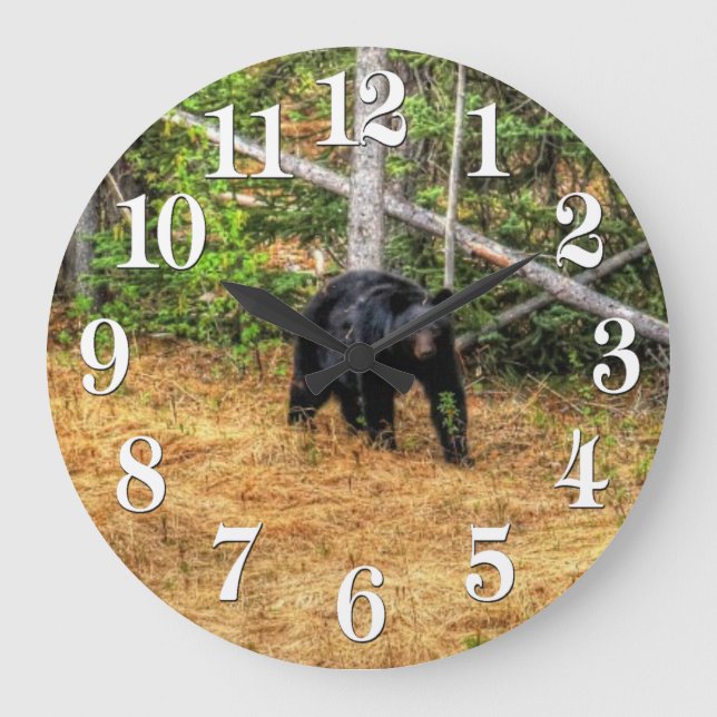 Wild Black Bear & Yukon Forest Photo Art Large Clock (Front)