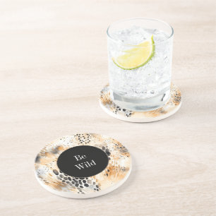 Wild Black Cream Leopard Animal Coaster