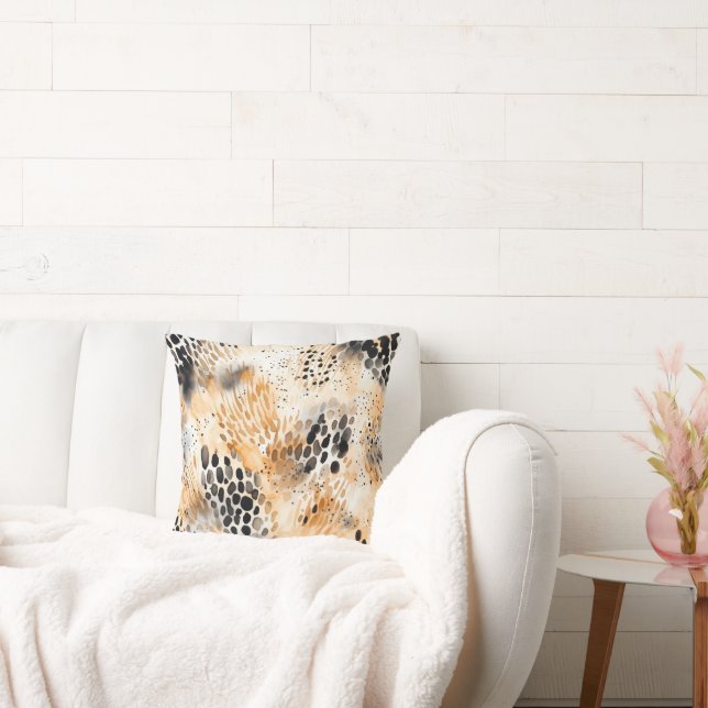 Wild Black Cream Leopard Animal Floral Cushion (Couch)