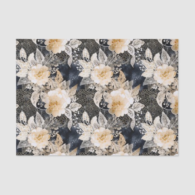 Wild Black Cream Leopard Animal Floral Tissue Paper (Front)