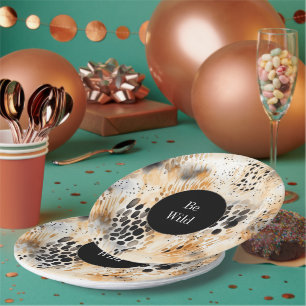 Wild Black Cream Leopard Animal   Paper Plate