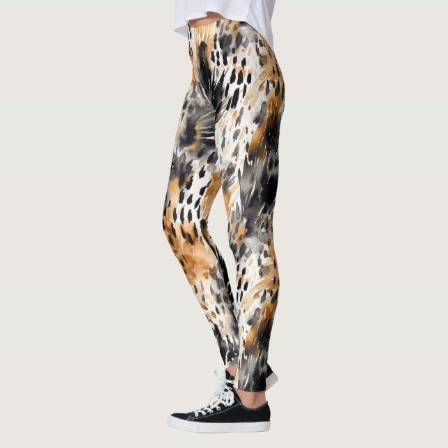 Wild Black Cream Leopard Animal Print Leggings (Left)