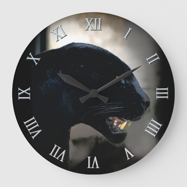 Wild Black Panther Animal-lover Large Clock (Front)