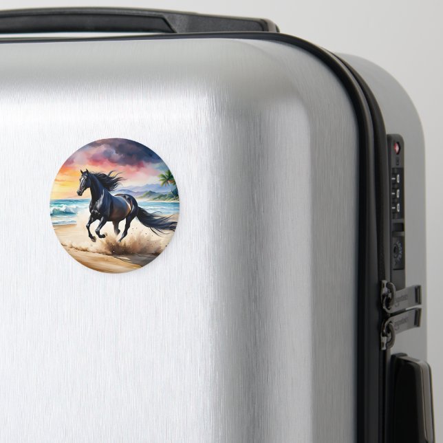 Wild black stallion galloping magnet (In Situ (Luggage))