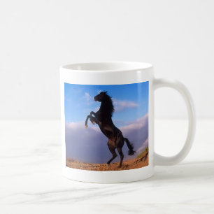 Wild Black Stallion Rearing Horse Coffee Mug