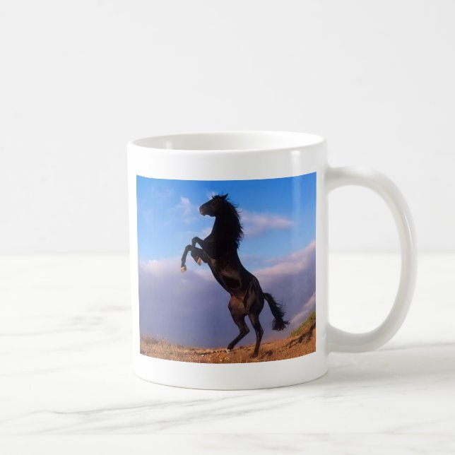 Wild Black Stallion Rearing Horse Coffee Mug (Right)