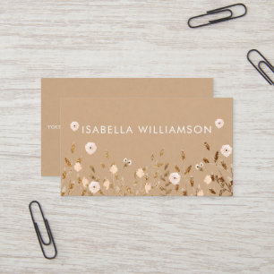 Wild Blossom   Gold Glitter Floral Elegant Kraft Business Card